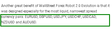 WallStreet Forex Robot currency pairs