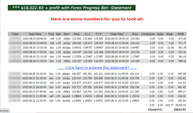 Forex Progress Bot Account Statement