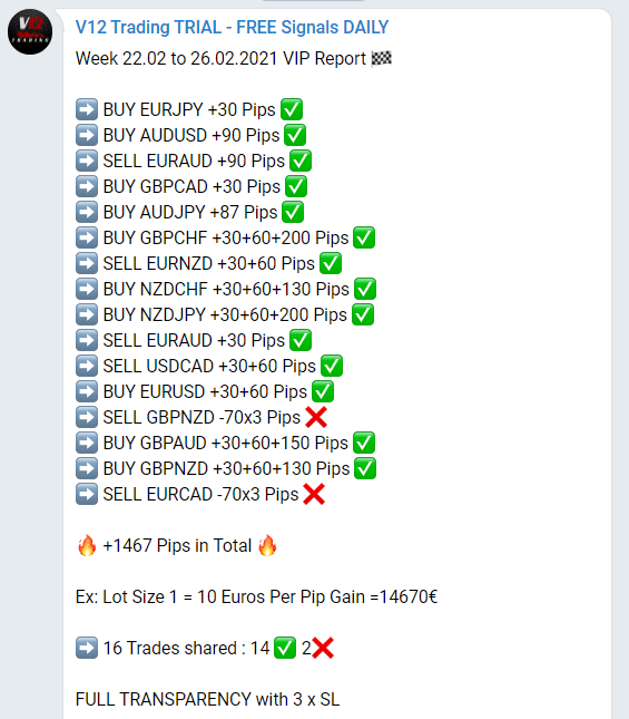 V12 Trading Trading results