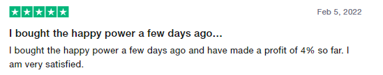 User review of Happy Power on the Trustpilot site.