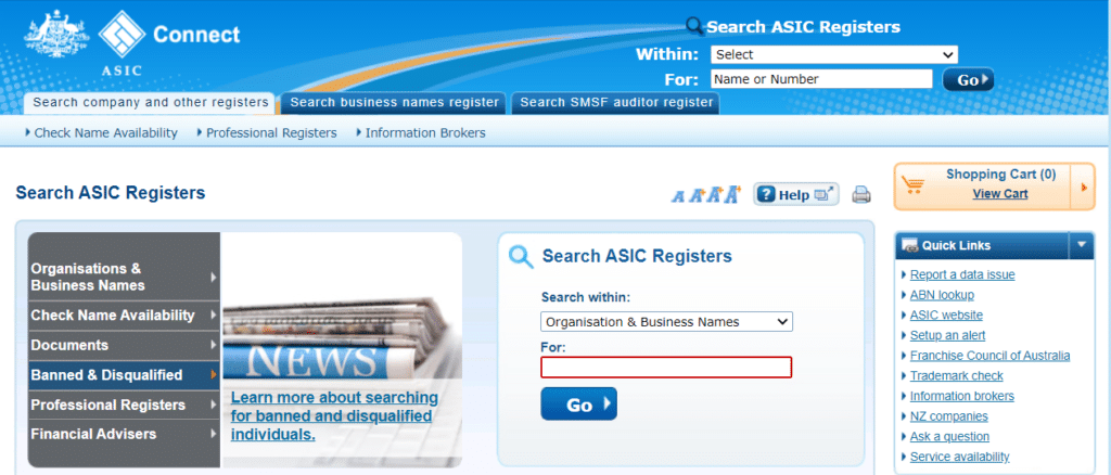 The illustration shows how to search for their registration status on ASIC’s website.