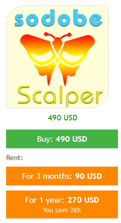 Sodobe Scalper’s pricing packages. 
