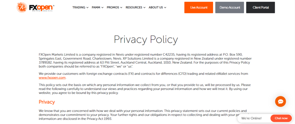 FxOpen - privacy policy