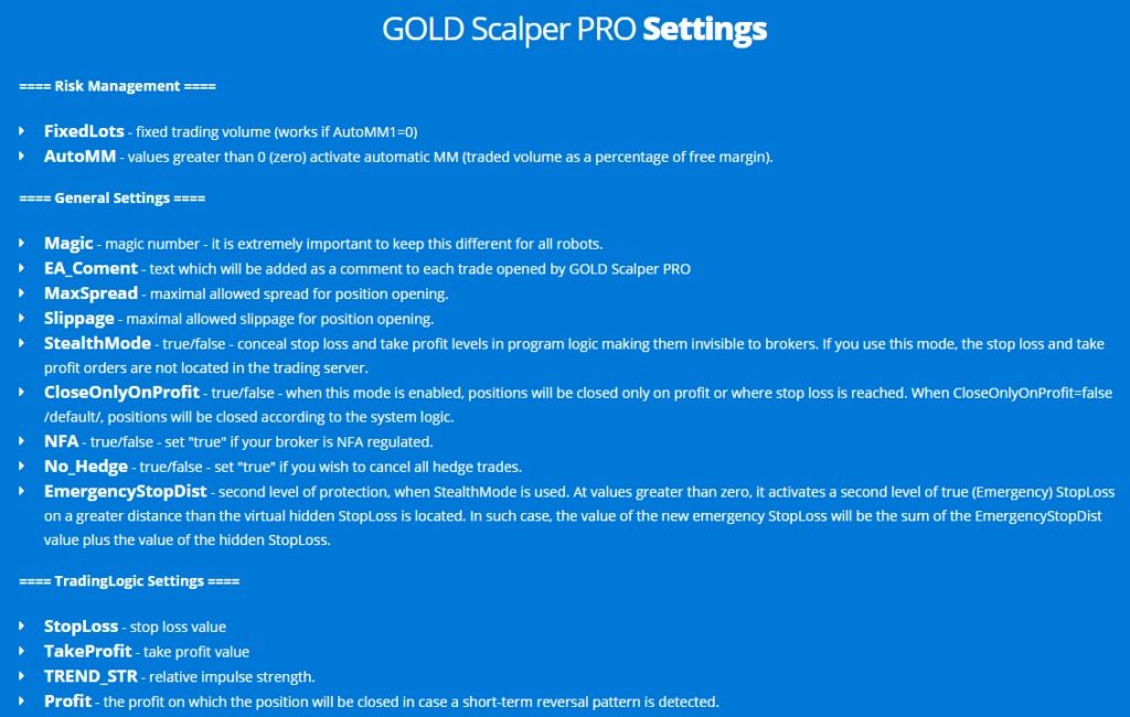 Gold Scalper Pro settings.