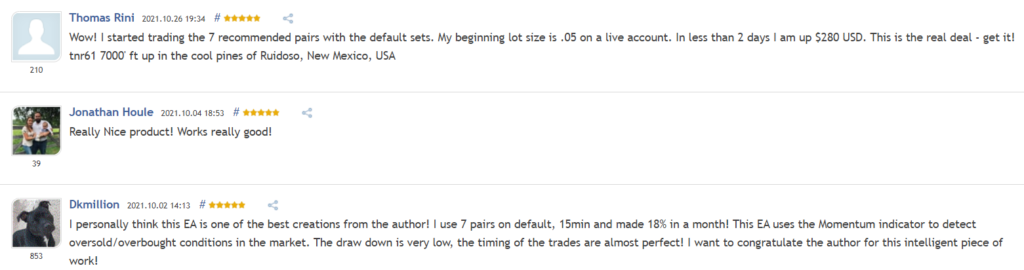 User reviews for Mood EA on MQL5.