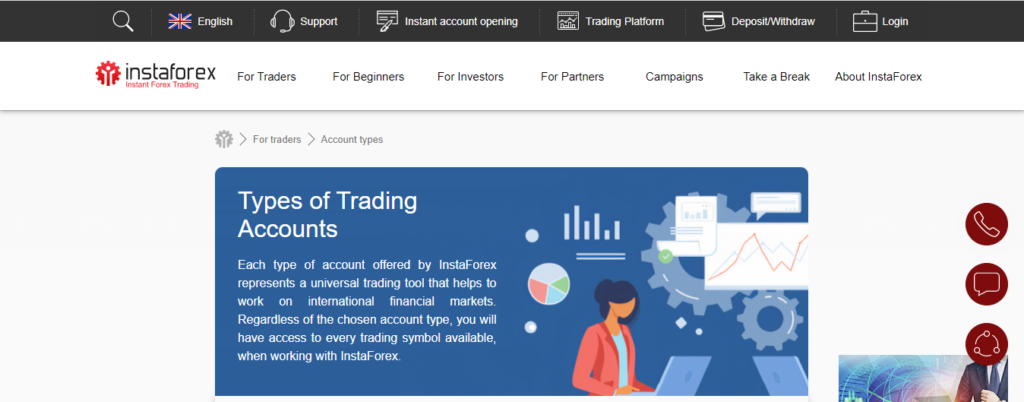 InstaForex - Types of trading accounts