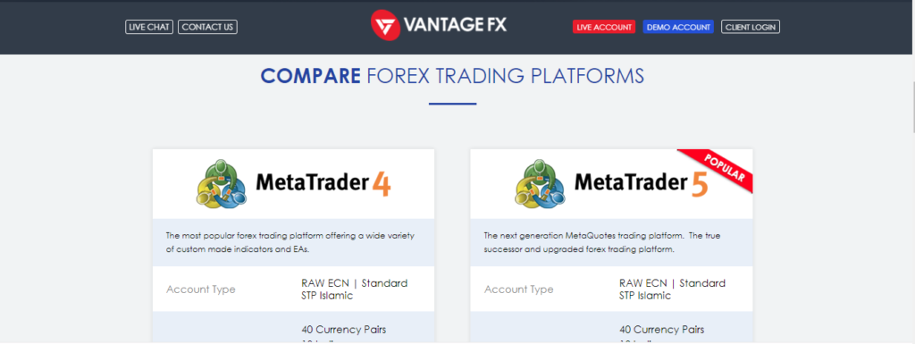 Vantage FX - Trading platforms