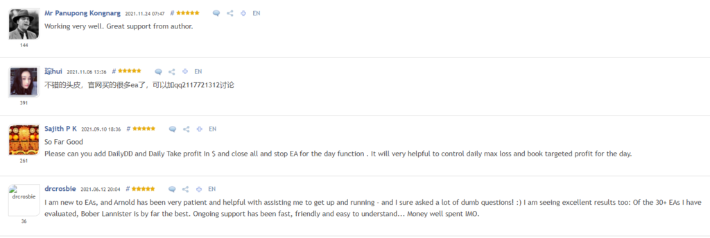 People testimonials on MQL5.