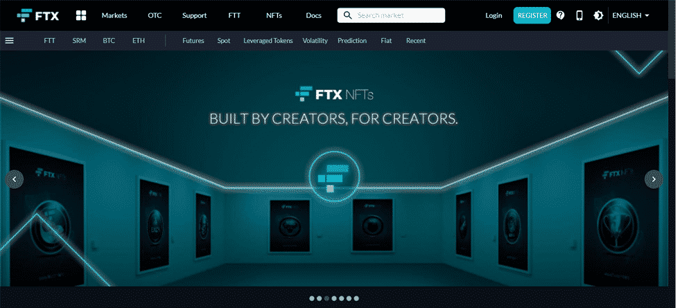 The FTX home page.