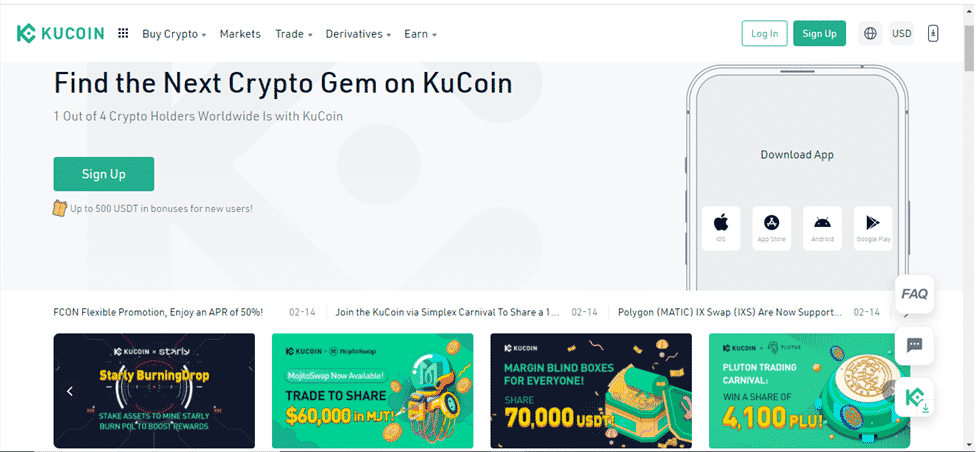 KuCoin’s home page.