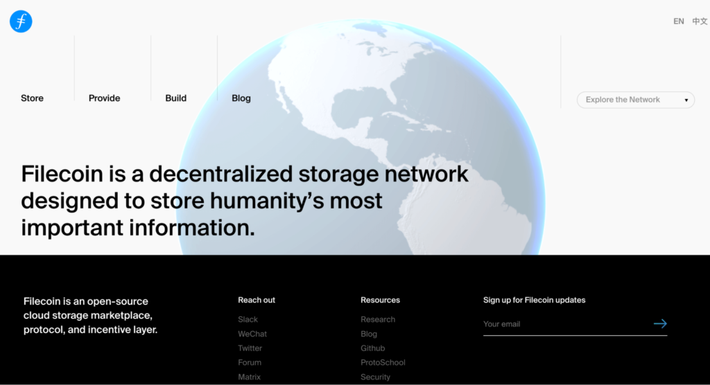 Filecoin's homepage