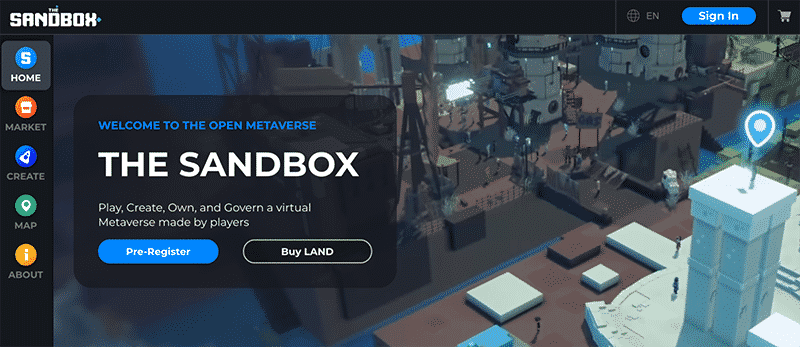 Sandbox's homepage