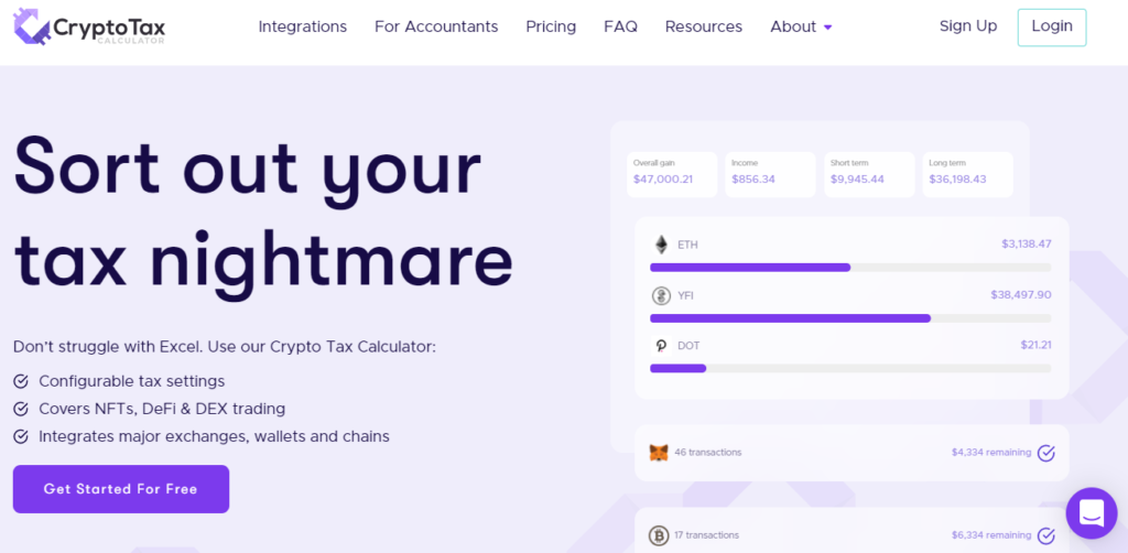CryptoTax calculator home page