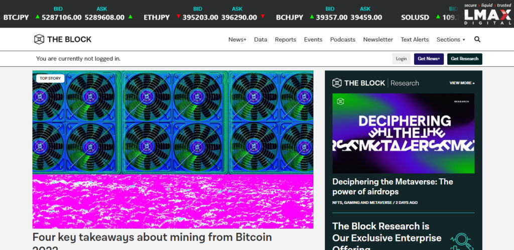 The Block Crypto landing page.