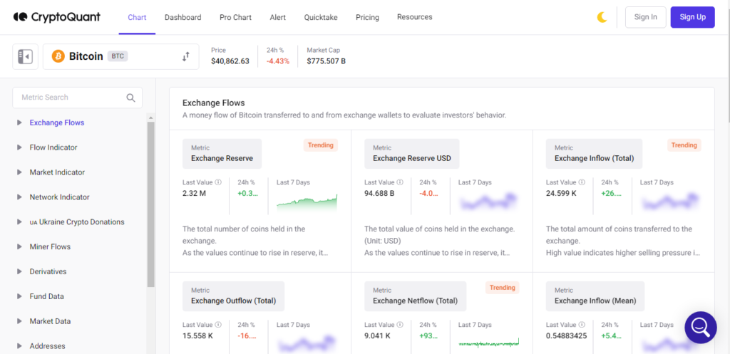 The CryptoQuant home page.