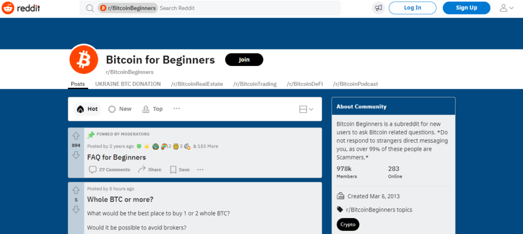 r/BitcoinBeginners start page