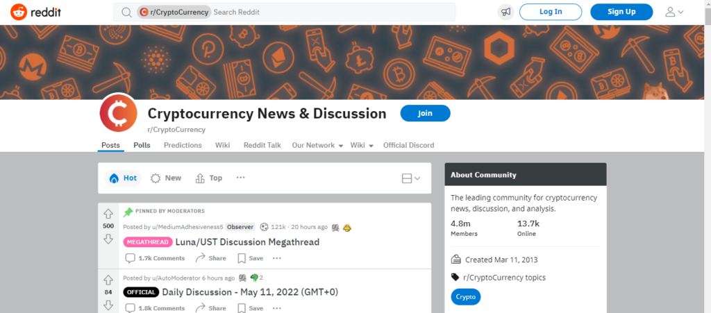 r/CryptoCurrency home page