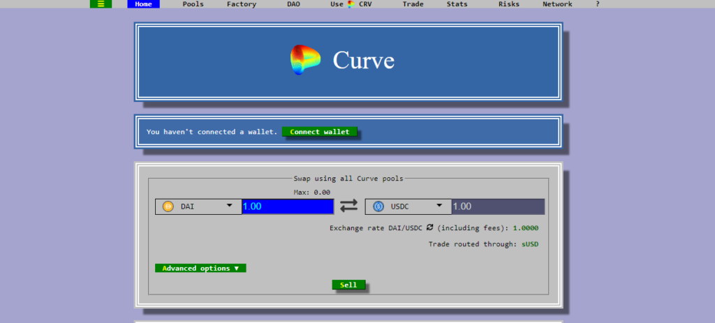 Curve home page