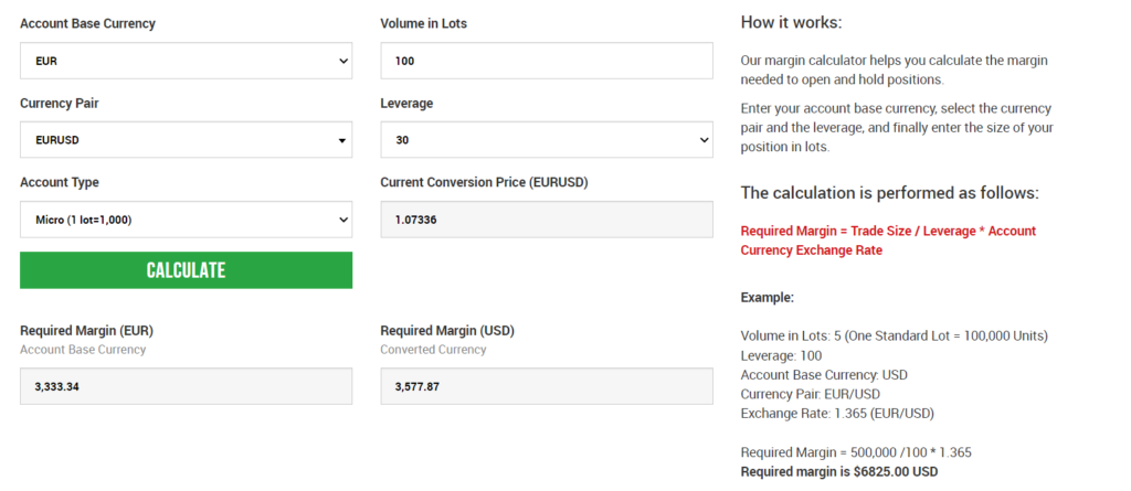 XM Margin Calculator