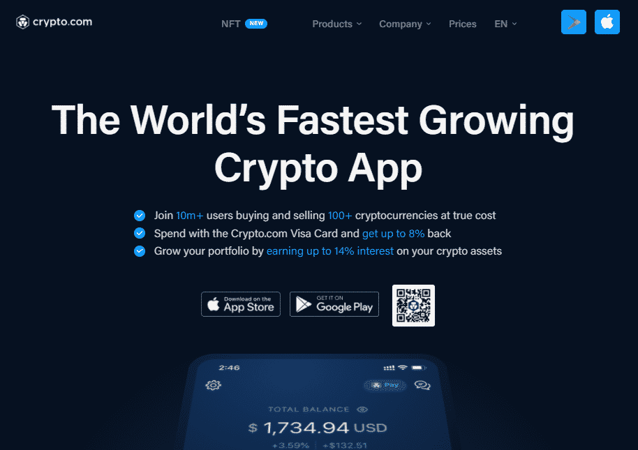 Crypto.com's homepage