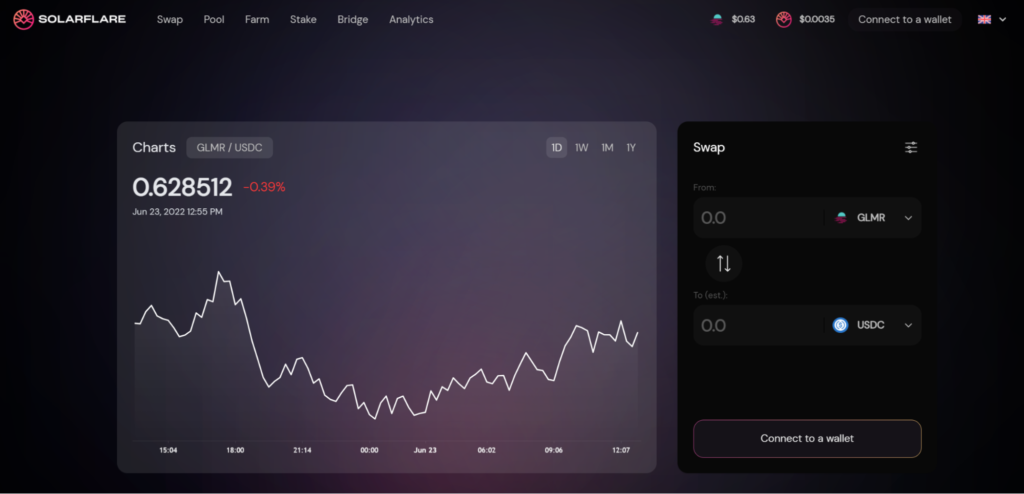 SolarFlare, the swap tool of the decentralized exchange.